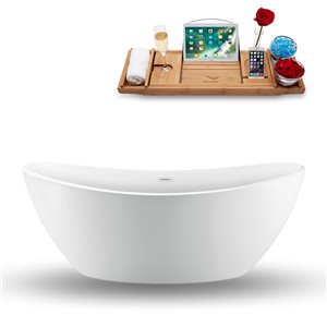 Baignoire autoportante ovale en acrylique de Streamline, 35 po x 75 po, blanc lustré