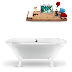 Baignoire ovale sur pattes en acrylique de Streamline, 34 po x 68 po, blanc lustré