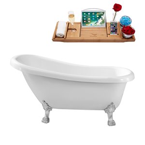 Streamline Freestanding Oval Bathtub with Right-Hand Drain - 28-in x 61-in - Glossy White Acrylic