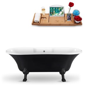 Baignoire sur pattes ovale en acrylique de Streamline, 34 po x 68 po, noire