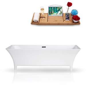 Baignoire autoportante rectangulaire en résine minérale de Streamline, 28 po x 67 po, blanc lustré