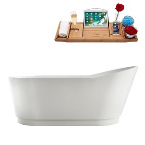Baignoire autoportante ovale de Streamline en acrylique, 32 po x 67 po, blanc lustré