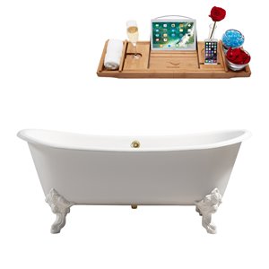 Baignoire de trempage sur pattes en fonte de Streamline, 31 po x 72 po, blanc lustré