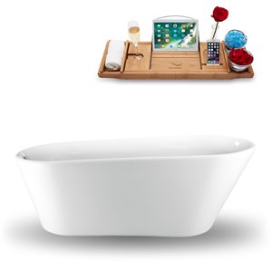 Streamline 30-in x 61-in Glossy White Acrylic Bathtub with Polished Chrome Reversible Drain and Tray