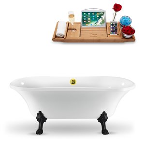Baignoire sur pattes ovale en acrylique de Streamline avec drain externe, 34 po x 68 po, blanc lustré