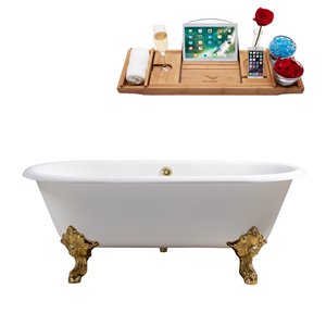 Baignoire de trempage sur pattes ovale en fonte de Streamline, 32 po x 69 po, blanc lustré