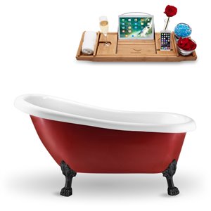 Baignoire sur pattes ovale en acrylique de Streamline, 28 po x 61 po, rouge lustré