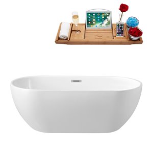 Baignoire ovale autoportante de Streamline avec support décoratif, 59 po, blanc lustré