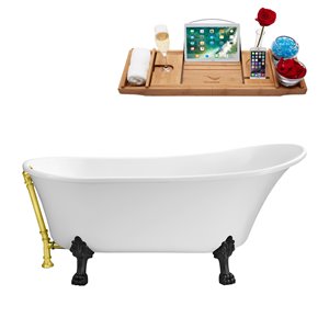 Baignoire de trempage sur pattes ovale en acrylique de Streamline, drain externe réversible, 28 po x 63 po, blanc lustré