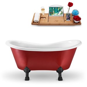 Baignoire sur pattes ovale en acrylique de Streamline, 62 po, rouge lustré