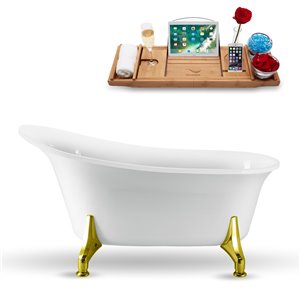 Baignoire ovale sur pattes en acrylique de Streamline, 28 po x 59 po, blanc lustré