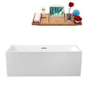 Streamline 32-in x 58-in Glossy White Acrylic Bathtub with Polished Chrome Center Drain and Tray