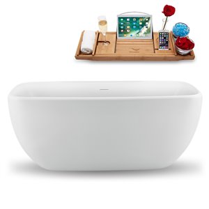 Streamline 28W x 59L Glossy White Acrylic Bathtub and a Polished Chrome Center Drain with Tray