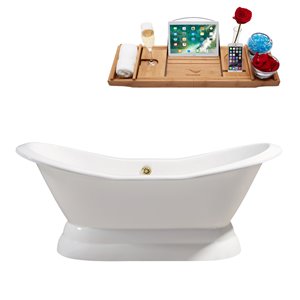Baignoire de trempage autoportante ovale en fonte de Streamline, 31 po x 72 po, blanc lustré
