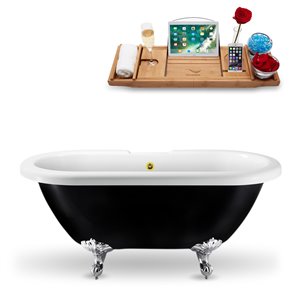 Baignoire sur pattes ovale en acrylique de Streamline, trop-plein intégré, 28 po x 59 po, noir lustré