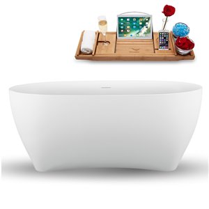 Baignoire autoportante ovale en acrylique de Streamline, drain interne, 30 po x 59 po, blanc lustré