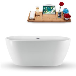 Streamline 28W x 59L Glossy White Acrylic Bathtub and a Polished Chrome Reversible Drain with Tray