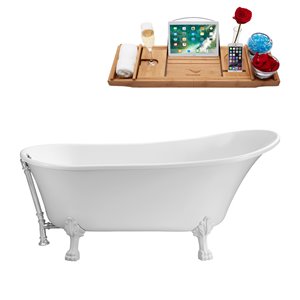 Baignoire de trempage sur pattes ovale en acrylique de Streamline, drain réversible, 28 po x 59 po, blanc lustré