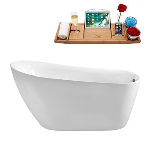 Streamline 31W x 67L Glossy White Acrylic Bathtub and a Polished Chrome Reversible Drain with Tray