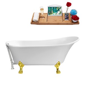 Baignoire de trempage sur pattes ovale en acrylique de Streamline, 32 po x 67 po, blanc lustré