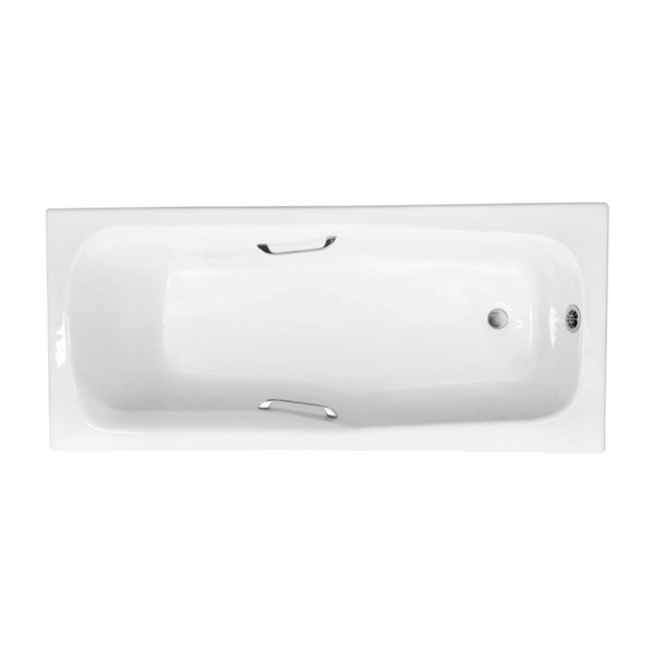 Streamline 32W x 71L Glossy White Cast Iron Drop-in Bathtub and a Polished Chrome Reversible Drain with Tray