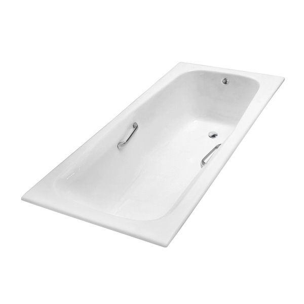 Streamline 32W x 71L Glossy White Cast Iron Drop-in Bathtub and a Polished Chrome Reversible Drain with Tray