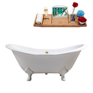 Baignoire de trempage sur pattes ovale en fonte de Streamline avec drain centré, 31 po x 72 po, blanc lustré