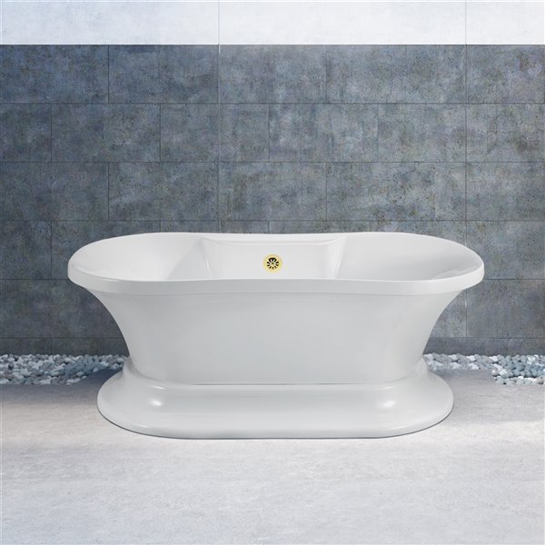 Streamline Modern Freestanding Oval Bathtub with Gold Overflow 32in