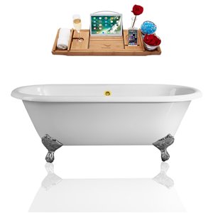 Baignoire sur pattes ovale en fonte de Streamline, drain externe, 30 po x 60 po, blanc lustré