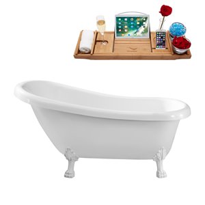 Baignoire de trempage sur pattes ovale en acrylique de Streamline, drain externe, 28 po x 61 po, blanc lustré