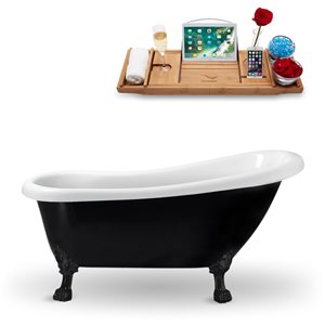Baignoire sur pattes ovale en acrylique de Streamline, 28 po x 61 po, noir lustré