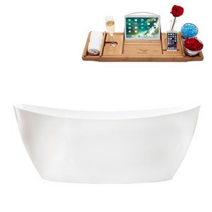 Baignoire autoportante ovale en acrylique de Streamline, 32 po x 59 po, blanc lustré