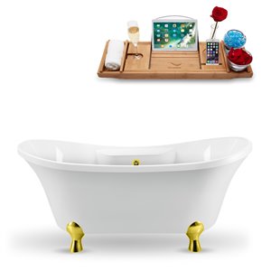 Baignoire sur pattes ovale en acrylique de Streamline, trop-plein intégré, 32 po x 60 po, blanc lustré