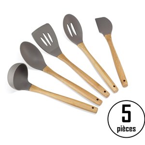 Ensemble d'ustenciles SOUS CHEF de Chop Wellness, silicone/hêtre naturel, gris, 5 pièces
