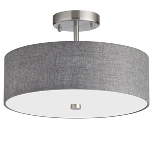 Dainolite Semi-Flush Mount Light - 3-Light - 14.25-in - Satin Chrome and Grey