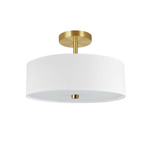 Semi-plafonnier à 3 lumières de Dainolite, 14 po, laiton vieilli et blanc