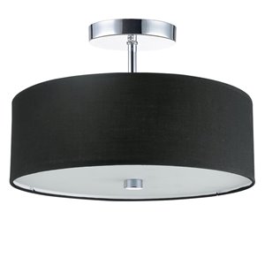 Dainolite Semi-Flush Mount Light - 3-Light - 14.25-in - Polished Chrome and Black