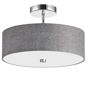 Dainolite Semi-Flush Mount Light - 3-Light - 14.25-in - Polished Chrome and Grey