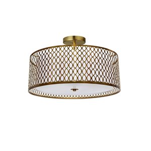 Dainolite Semi-Flush Mount Light - 3-Light - 17-in - Aged Brass and White