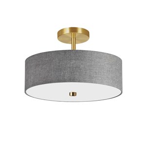 Dainolite Semi-Flush Mount Light - 3-Light - 14-in - Aged Brass and Grey