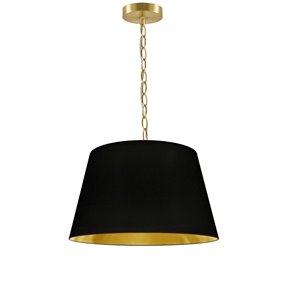 Dainolite Brynn Pendant Light - 1-Light - 14-in x 7-in - Aged Brass/Black and Gold