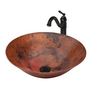 Novatto Catalonia Round Vessel Sink - 18-in - Hammered Natural Copper/Oil Rubbed Bronze
