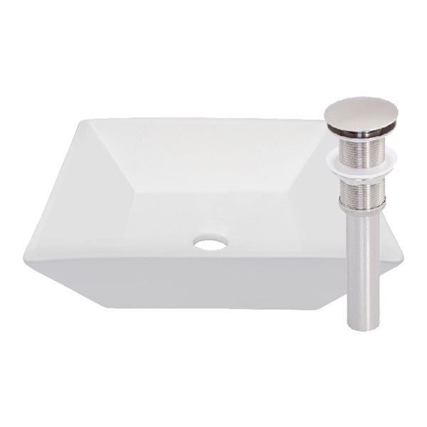 Novatto Bianco Pari Square Vessel Sink - 16-in - White/Brushed Nickel