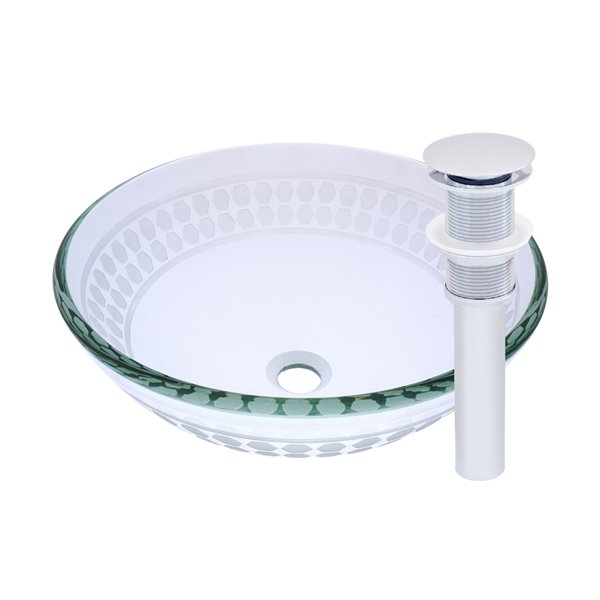 Novatto Imponeren Round Vessel Sink - 16.5-in - Frosted Glass/Chrome