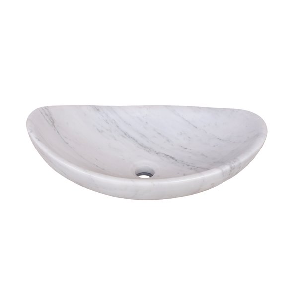 Novatto Carerra Oval Vessel Sink - 19.5-in - White Marble/Chrome