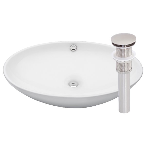 Novatto Bianco Uovo Oval Vessel Sink - 24.75-in - White/Brushed Nickel