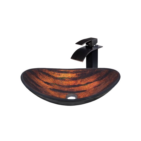 Novatto Volle Oval Vessel Sink - 16.5-in - Orange Glass/Oil Rubbed Bronze