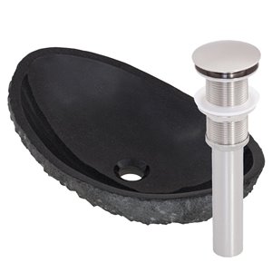 Novatto Granite Oval Vessel Sink - 11.75-in - Black Granite/Brushed Nickel