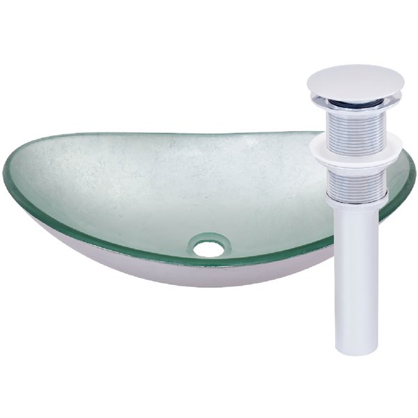Novatto Argento Oval Vessel Sink - 14.5-in - Silver Glass/Chrome Drain