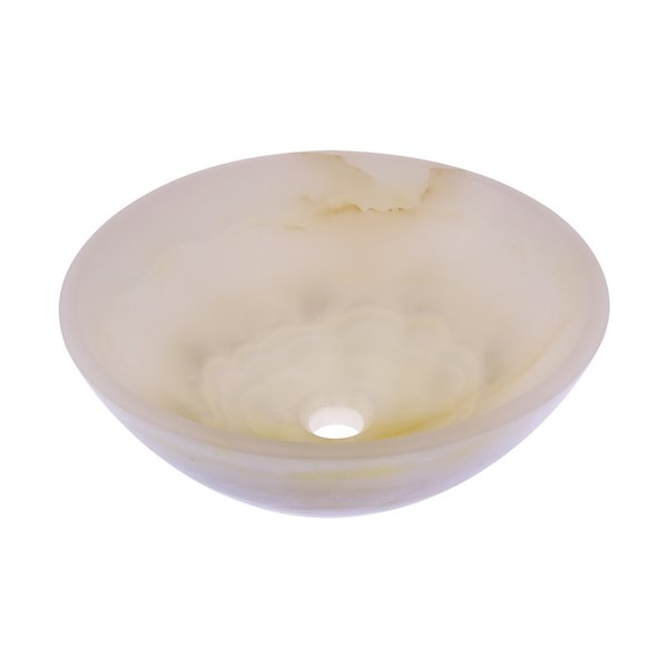 Novatto Onyx Round Vessel Sink - 17-in - White Polished Stone/Chrome